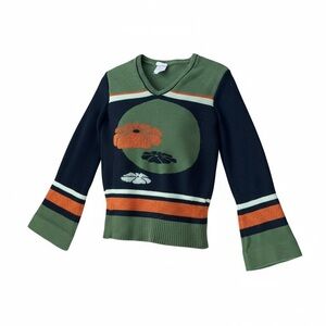 Vintage 1970's Pullover V Neck Sweater Size M The Red Eye Bell Sleeves